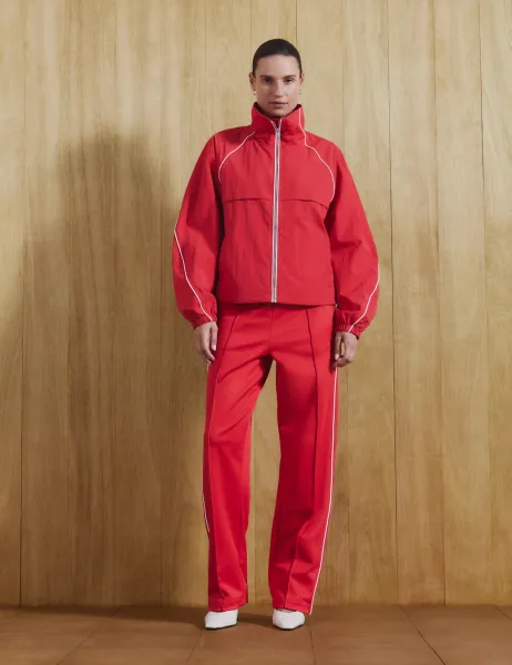 Marks & Spencer Contrast Piped Funnel Neck Windbreaker Jacket Poppy