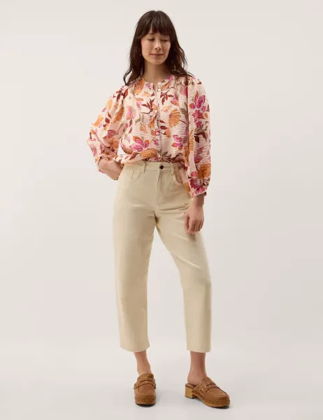 Monsoon Floral Collarless Blouson Sleeve Blouse Ivory Mix