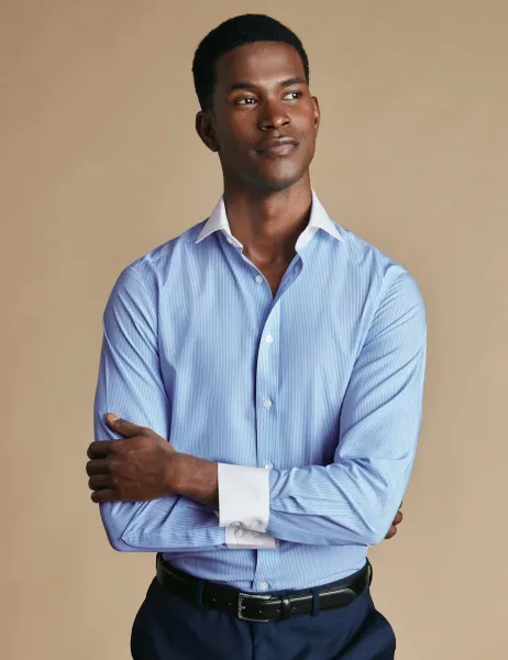Charles Tyrwhitt Slim Fit Non-Iron Pure Cotton Striped Winchester Shirt Blue