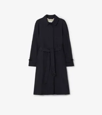 Long Belted Nylon Tickhill Car Coat in Navy