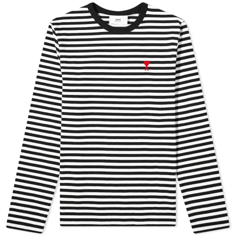 AMI Long Sleeve Heart Logo Stripe T-Shirt