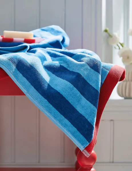 LAND & SHORE Pure Cotton Shore Stripe Towel Blue
