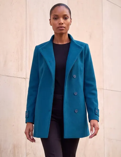 Roman Funnel Neck Cropped Jacket Teal Mix