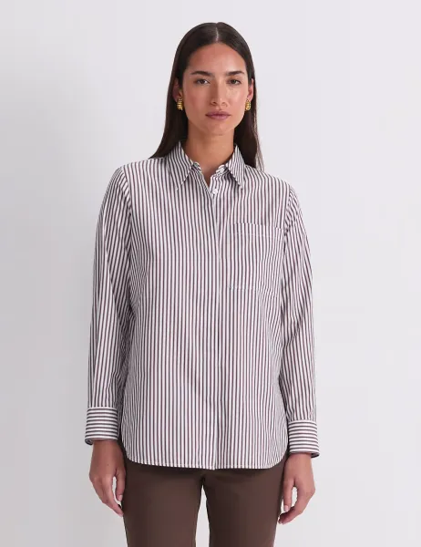 Sportscraft Pure Cotton Striped Shirt Brown