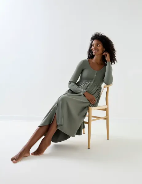 JoJo Maman Bébé Maternity Ribbed Popper A-Line Midi Dress
