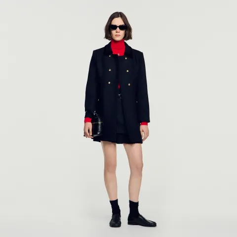 SANDRO Mid-length coat with velvet collar