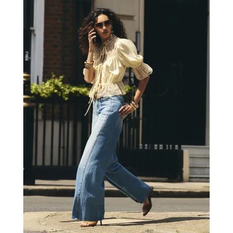 River Island Satin Lace Tie Front Top