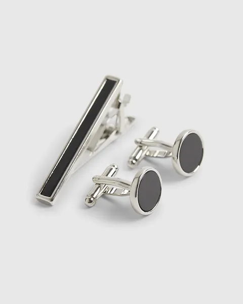 River Island Inlay Cufflinks And Tiepin Set