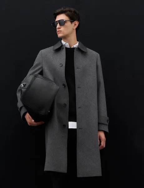 Autograph Wool Blend Contrast Collar Car Coat Granite