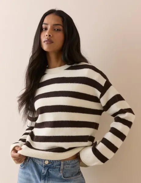 Nobody's Child Striped Crew Neck Relaxed Jumper with Wool Multi