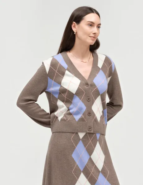 Chinti & Parker Wool Rich Jacquard V Neck Cardigan with Cashmere