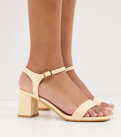 Women's Light Yellow Faux Leather Block Heel Sandals Vegan