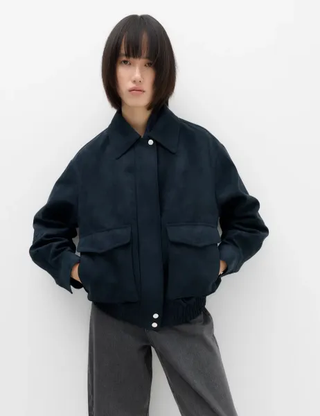 Marks & Spencer Suedette Bomber Jacket Midnight Navy