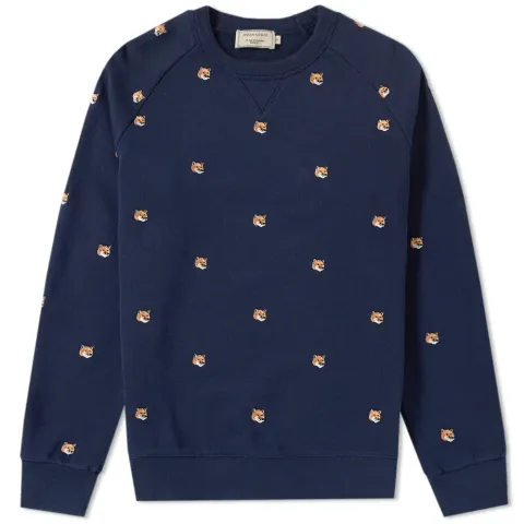 Maison Kitsuné All-Over Fox Head Embroidery Crew Sweat