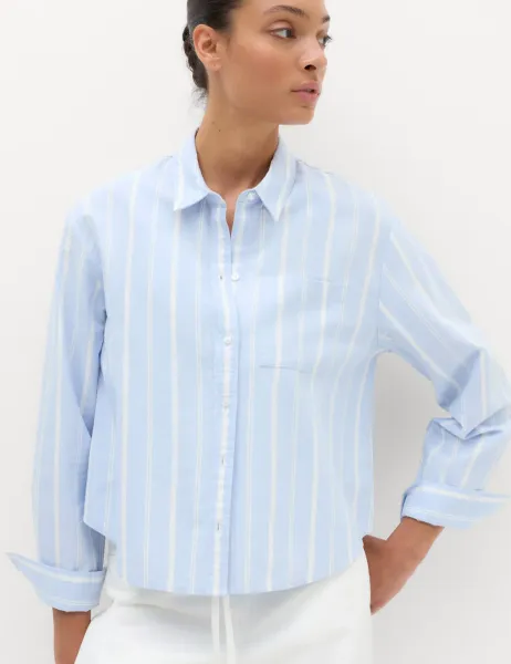 Marks & Spencer Pure Cotton Striped Oxford Shirt Blue Mix