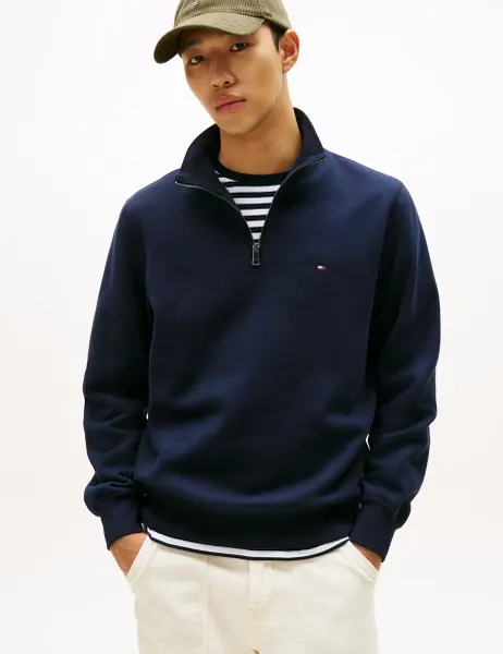 Tommy Hilfiger Essential Cotton Rich Half Zip Fleece Jumper Navy