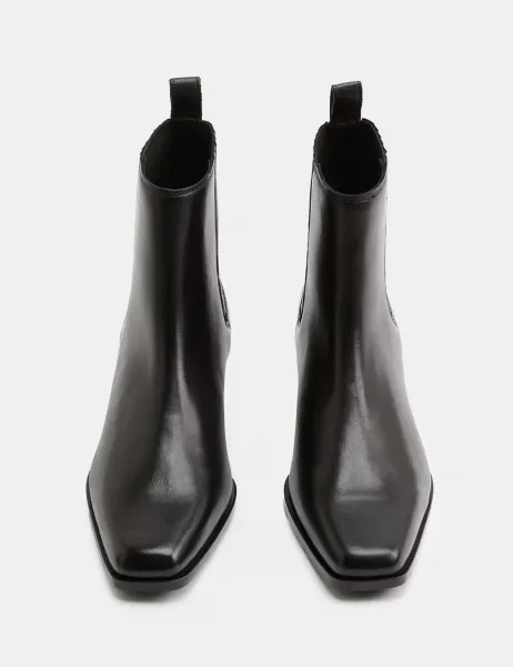 Marks & Spencer Leather Western Block Heel Ankle Boots Black
