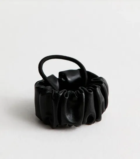 Black Faux Leather Wrap Hair Tie