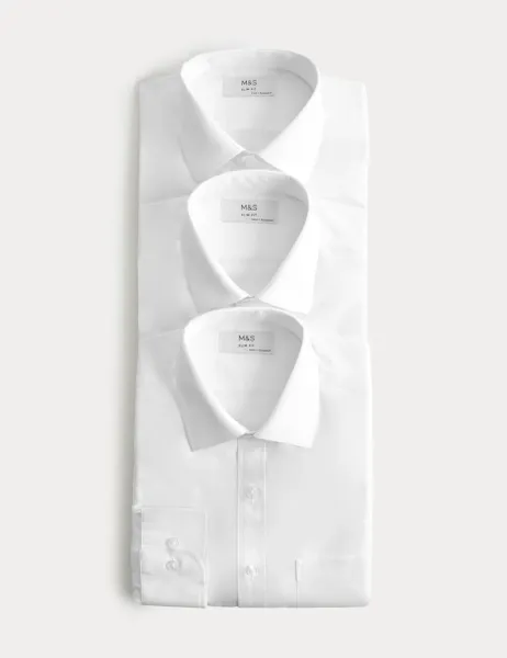 Marks & Spencer 3 Pack Slim Fit Easy Iron Long Sleeve Shirts White