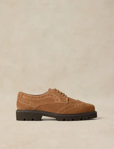 White Stuff Suede Chunky Lace Up Block Heel Brogues