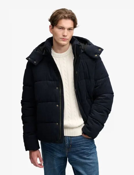 Corduroy Hooded Puffer Jacker Navy