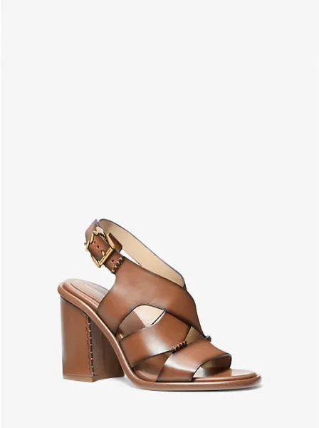Raven Burnished Leather Block Heel Sandal