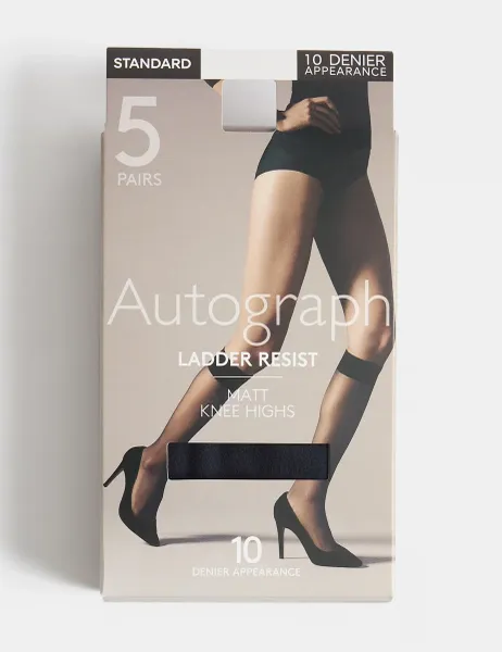 Autograph 5pk 10 Denier Ladder Resist Matt Knee Highs Navy