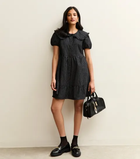 Women's Black Striped Smock Mini Dress