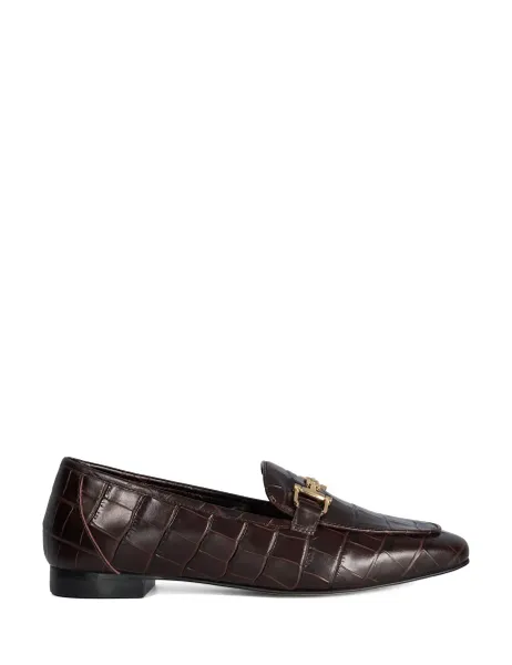 Dune London Leather Croc Snaffle Trim Flat Loafers Brown