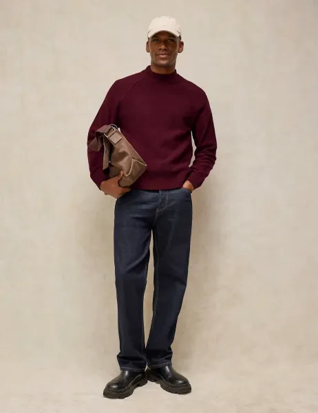 White Stuff Regular Fit Wool Rich Mock Neck Jumper Dark Red