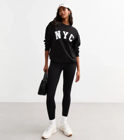 Women's Black Textured Jersey Leggings