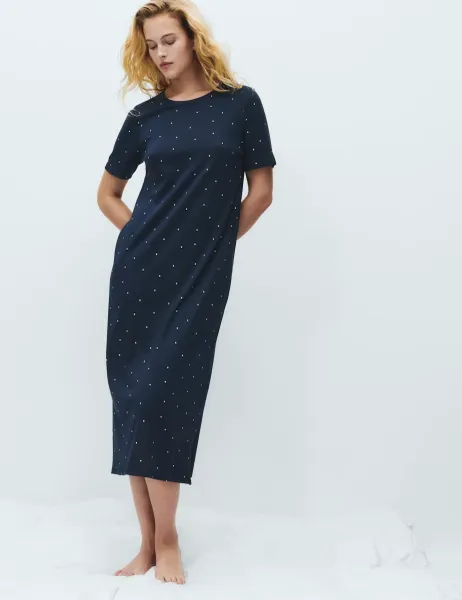 Marks & Spencer Cotton Modal Printed Long Nightdress Navy Mix