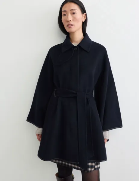 Jaeger Pure Wool Oversized Cape Coat Navy