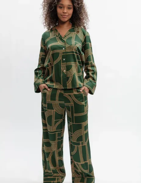 Cyberjammies Fable and Eve Cotton Modal Geometric Wide Leg Pyjama Set Green Mix