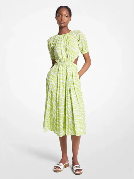 Zebra Print Cotton Lawn Cutout Dress