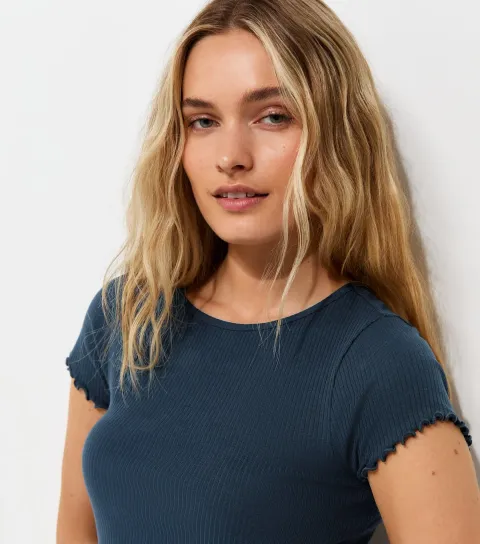Women's Navy Cotton Rich Ribbed Babylock T-Shirt