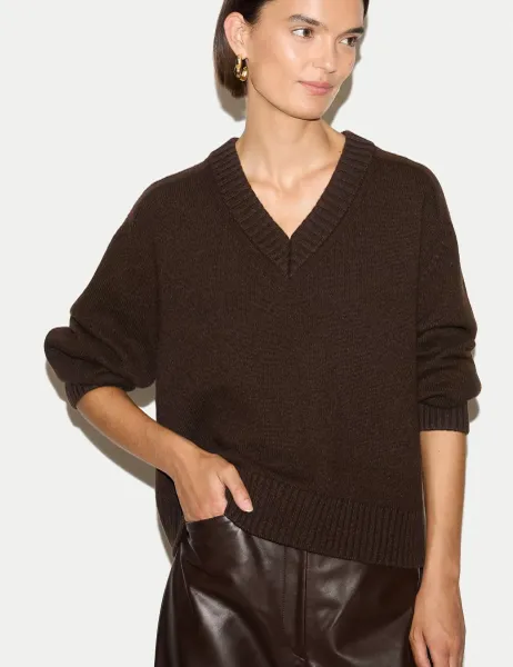 Jigsaw Wool Rich V-Neck Jumper Brown