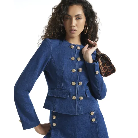 River Island Denim Collarless Button Jacket