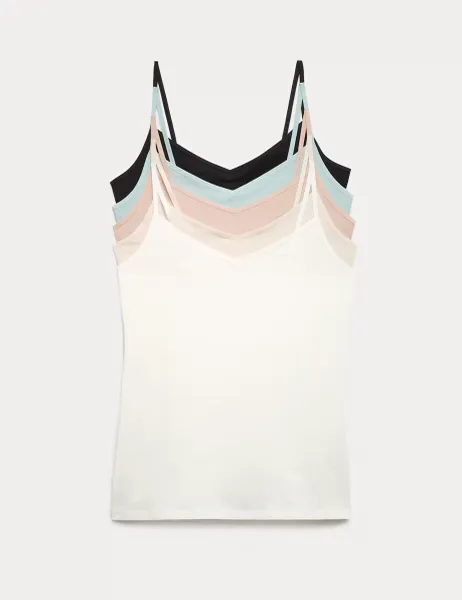 Marks & Spencer 5 Pack Cotton Rich Strappy Vests Ivory Mix