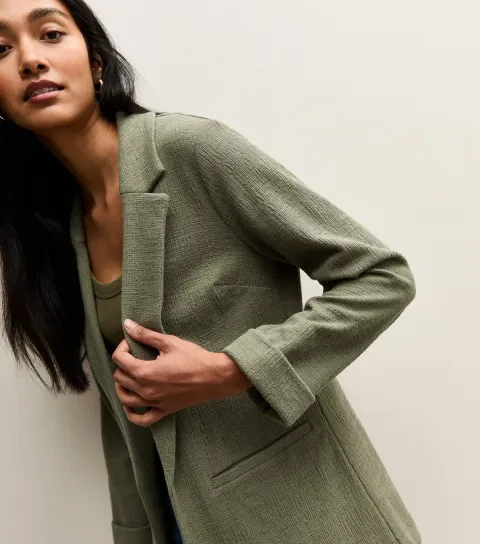 Women's Dark Khaki Stretchy Textured Jersey Blazer