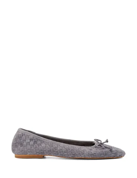Dune London Leather Woven Slip On Flat Ballet Pumps Grey
