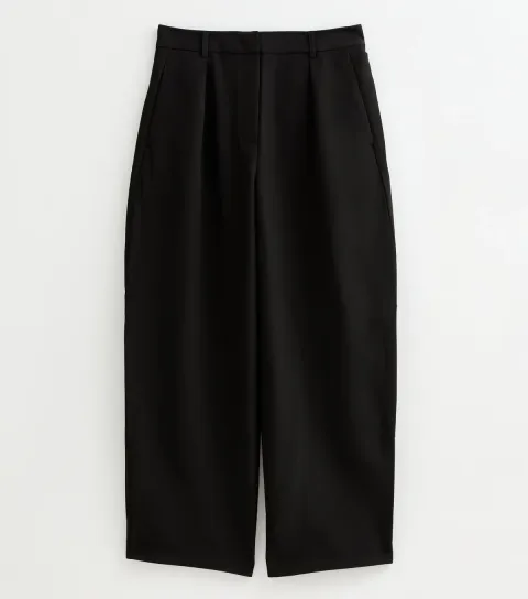 New Look Women's Black Pleated Wide Leg Barrel Trousers