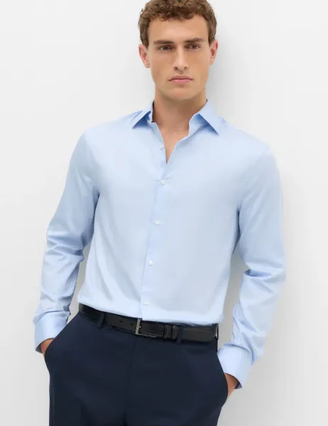 Marks & Spencer Regular Fit 2 Inch Shorter Ultimate Non Iron Twill Shirt Blue