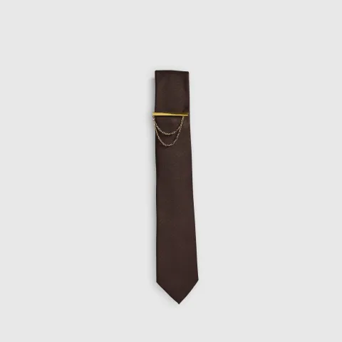 River Island Twill Tie And Gold Chain Pin Set