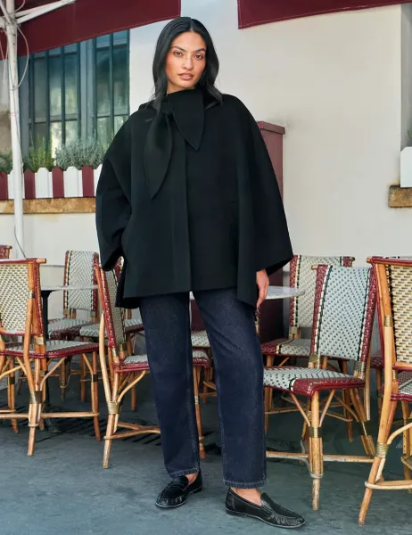 RO&ZO Wool Blend Tie Neck Button Front Cape