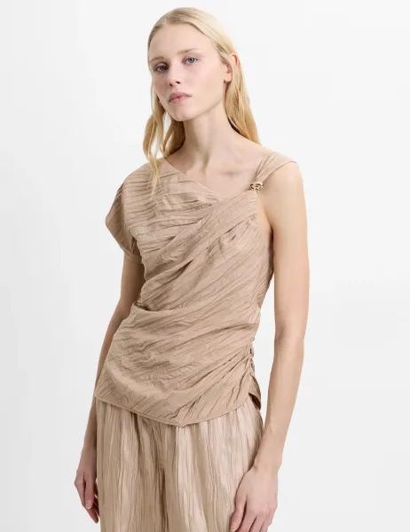 French Connection Textured One Shoulder Hardware Detail Top Nude