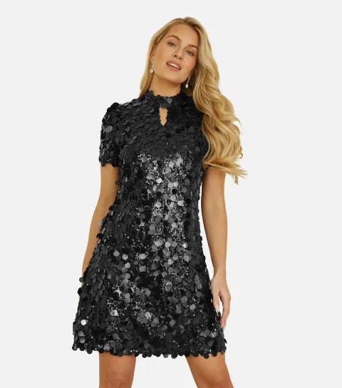 Women's Black Sequinned Tunic Dress