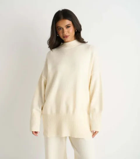 Gini London Women's Cream Knitted Turtle Neck Jumper