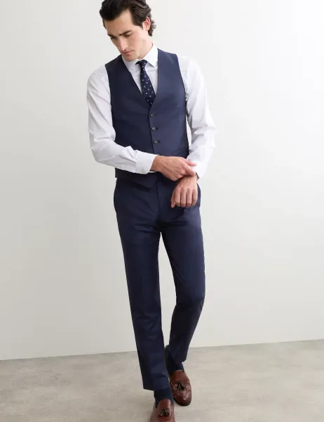 Jaeger Italian Pure Wool Sharkskin Waistcoat Dark Blue