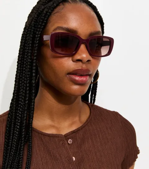 New Look Burgundy Oversized Rectangle Sunglasses